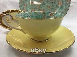 Shelley Marguerite Chintz Footed Lincoln Cup, Saucer & Plate #14217 Gold Trim