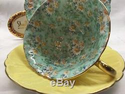 Shelley Marguerite Chintz Footed Oleander Cup, Saucer & Plate #13693 Gold Trim