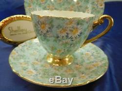 Shelley Marguerite Chintz Footed Ripon Cup, Saucer & Plate #13694 Gold Trim