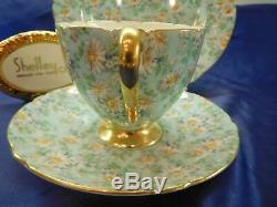 Shelley Marguerite Chintz Footed Ripon Cup, Saucer & Plate #13694 Gold Trim