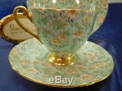 Shelley Marguerite Chintz Footed Ripon Cup, Saucer & Plate #13694 Gold Trim