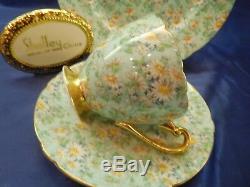 Shelley Marguerite Chintz Footed Ripon Cup, Saucer & Plate #13694 Gold Trim