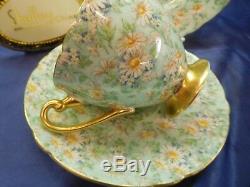 Shelley Marguerite Chintz Footed Ripon Cup, Saucer & Plate #13694 Gold Trim