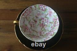 Shelley Maytime Chintz Black Oleander gold teacup tea cup saucer pink flowers