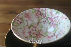 Shelley Maytime Chintz Black Oleander gold teacup tea cup saucer pink flowers
