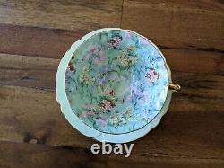 Shelley Melody Chintz Green Oleander gold teacup tea cup saucer pink flowers