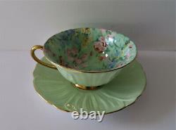 Shelley Melody Green Paisley Oleander Shape Cup & Saucer Mint