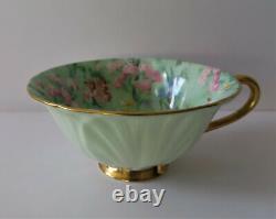 Shelley Melody Green Paisley Oleander Shape Cup & Saucer Mint