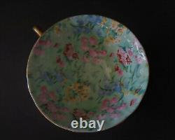 Shelley Melody Green Paisley Oleander Shape Cup & Saucer Mint