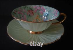 Shelley Melody Green Paisley Oleander Shape Cup & Saucer Mint