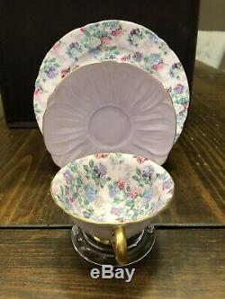 Shelley Oleander Lavender Summer Glory Chintz Cup Saucer & 8 Plate Gold Trim