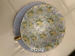 Shelley Primrose Chintz Light Blue Oleander Teacup Tea Cup Saucer Gold