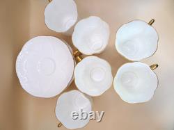 Shelley Regency Fine Bone China Coffee Cups and Saucers Set of 6 White Gold Trim