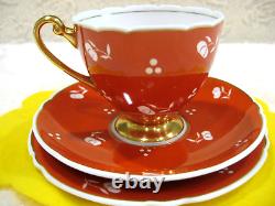 Shelley Ripon Orange Sgrafitto cup saucer plate trio gold handle & foot