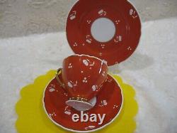 Shelley Ripon Orange Sgrafitto cup saucer plate trio gold handle & foot