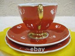 Shelley Ripon Orange Sgrafitto cup saucer plate trio gold handle & foot