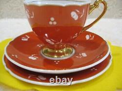 Shelley Ripon Orange Sgrafitto cup saucer plate trio gold handle & foot