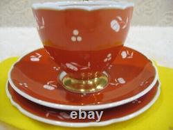 Shelley Ripon Orange Sgrafitto cup saucer plate trio gold handle & foot