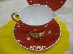 Shelley Ripon Orange Sgrafitto cup saucer plate trio gold handle & foot