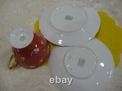 Shelley Ripon Orange Sgrafitto cup saucer plate trio gold handle & foot