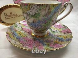 Shelley Ripon Rock Garden Chintz Cup, Saucer And Plate Gold Trim #14267
