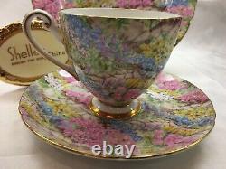 Shelley Ripon Rock Garden Chintz Cup, Saucer And Plate Gold Trim #14267