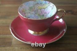 Shelley Rock Garden Chintz Burgundy Teacup Tea cup Saucer gold Henley shape