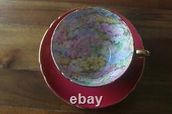 Shelley Rock Garden Chintz Burgundy Teacup Tea cup Saucer gold Henley shape