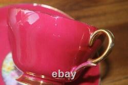 Shelley Rock Garden Chintz Burgundy Teacup Tea cup Saucer gold Henley shape