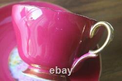 Shelley Rock Garden Chintz Burgundy Teacup Tea cup Saucer gold Henley shape