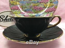 Shelley Rock Garden Oleander Chintz Cup, Saucer And Plate Gold Trim #13415