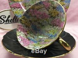 Shelley Rock Garden Oleander Chintz Cup, Saucer And Plate Gold Trim #13415