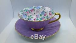 Shelly Oleander Gold Footed Cup & Saucer Summer Glory Chintz Lavender 13418
