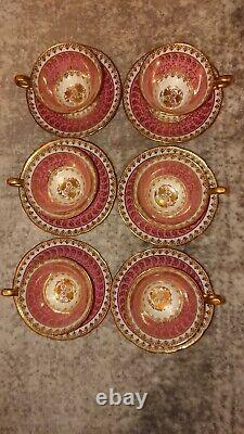 Six Beautiful Vintage Royal Stafford England Pink & Gold Tea Cups & Saucers