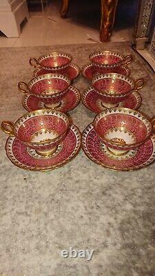 Six Beautiful Vintage Royal Stafford England Pink & Gold Tea Cups & Saucers