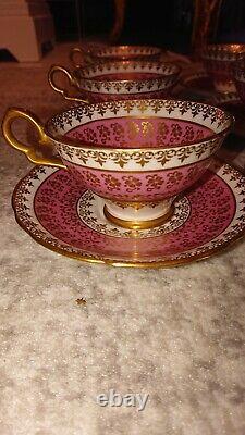 Six Beautiful Vintage Royal Stafford England Pink & Gold Tea Cups & Saucers