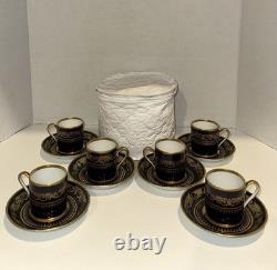 Six Cobalt Blue and Gold Demitasse Cups and Saucers With Carrying Case Germany