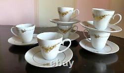 Six Espresso Cups Bjorn Wiinblad Romanze in Gold, Porcelain by Rosenthal Studio