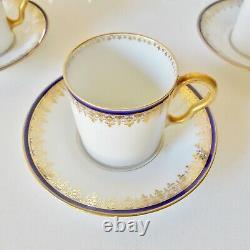 Six Fine French Limoges C Ahrenfeldt Cobalt Blue & Gold Porcelain Demitasse Sets