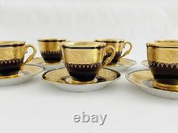 Six Old A. Prevot Limoges French Double Gold & Cobalt Demitasse Cups & Saucers