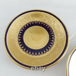 Six Old A. Prevot Limoges French Double Gold & Cobalt Demitasse Cups & Saucers