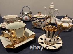 Small VTG Tea Set of Cups With Saucer Teapot with Gold Rim