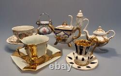 Small VTG Tea Set of Cups With Saucer Teapot with Gold Rim