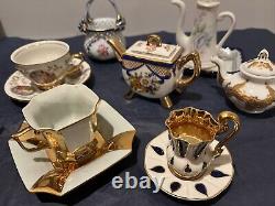 Small VTG Tea Set of Cups With Saucer Teapot with Gold Rim
