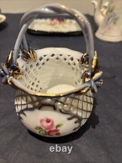 Small VTG Tea Set of Cups With Saucer Teapot with Gold Rim