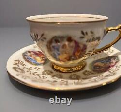 Small VTG Tea Set of Cups With Saucer Teapot with Gold Rim