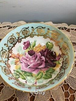 Splendid Paragon cup&saucer set, gold, pink &sauge green cabbage roses