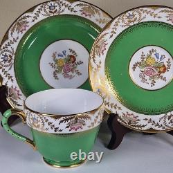Spode Copeland Regent Green Trio Tea Cup Saucer Plate Gold Gilt England