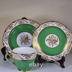 Spode Copeland Regent Green Trio Tea Cup Saucer Plate Gold Gilt England