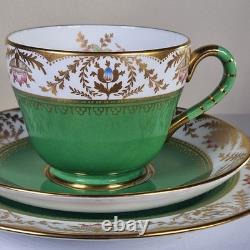 Spode Copeland Regent Green Trio Tea Cup Saucer Plate Gold Gilt England